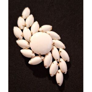 Cosmic Brooch Vintage White Milk Glass Gold Tone